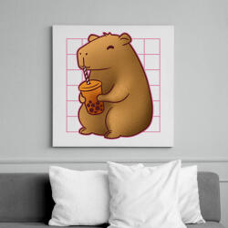 printfashion Capybara bubis teával - Vászonkép - Fehér (14484417)