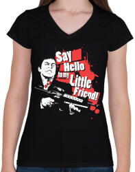 printfashion Say Hello - Női V-nyakú póló - Fekete (2949320)