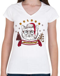 printfashion Boldog Macskarácsonyt! - Női V-nyakú póló - Fehér (9562556)