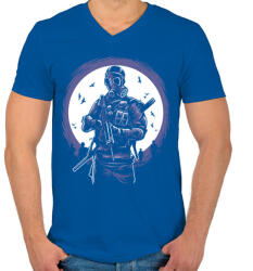 printfashion Gázmaszkos katona - Férfi V-nyakú póló - Királykék (130309)