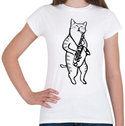printfashion Macska szaxofonozik - Női póló - Fehér (10282246)