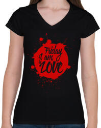 printfashion Péntek - Női V-nyakú póló - Fekete (8504)
