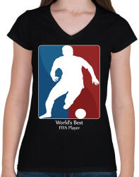 printfashion Legjobb FIFA játékos - Női V-nyakú póló - Fekete (1816020)
