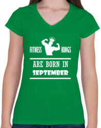 printfashion Fitnessz királyok szeptemberben születtek - Női V-nyakú póló - Zöld (1410582)