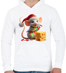 printfashion Cuki vicces karácsonyi party egér - Férfi kapucnis pulóver - Fehér (15252779)