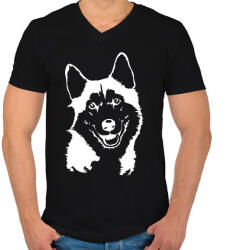 printfashion husky 2 - Férfi V-nyakú póló - Fekete (14613655)