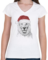 printfashion Santa lion - Női V-nyakú póló - Fehér (463696)