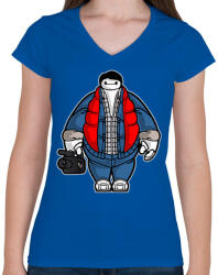 printfashion Kövér Marty - Női V-nyakú póló - Királykék (98429)