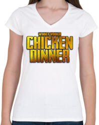 printfashion Winner winner chicken dinner - Női V-nyakú póló - Fehér (6535870)