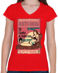printfashion Erotikus könyv - Női V-nyakú póló - Piros (181456)