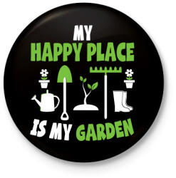 printfashion Happy place - Kitűző, hűtőmágnes - Fekete (3102372)