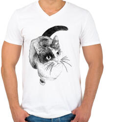 printfashion Cica - Férfi V-nyakú póló - Fehér (5666349)