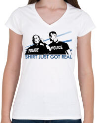 printfashion Bad boys Police - Női V-nyakú póló - Fehér (2024481)