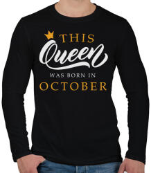 printfashion THIS QUEEN WAS BORN IN OCTOBER - Férfi hosszú ujjú póló - Fekete (5494747)