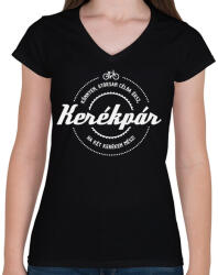 printfashion kerekpar-white - Női V-nyakú póló - Fekete (559611)