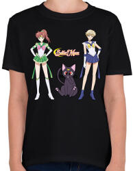 printfashion Sailor Moon - Jupiter, Luna, Uranus - Gyerek póló - Fekete (14959031)