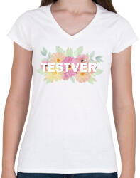 printfashion Testvér virágokkal - Női V-nyakú póló - Fehér (4823048)