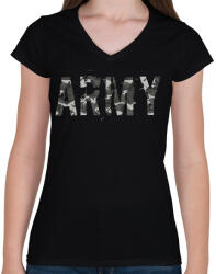 printfashion Army - Női V-nyakú póló - Fekete (5269270)