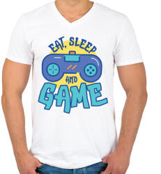 printfashion Eat Sleep and Game - Férfi V-nyakú póló - Fehér (5148226)
