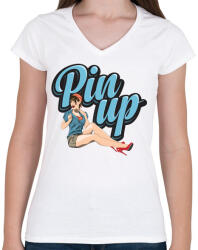 printfashion Wink at PinUp - Női V-nyakú póló - Fehér (459748)