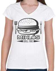 printfashion Grill time - Névvel - Női V-nyakú póló - Fehér (6292107)