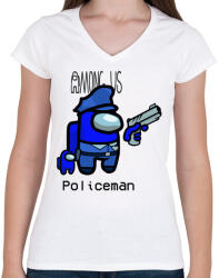 printfashion Among us Policeman - Női V-nyakú póló - Fehér (4339640)