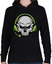 printfashion Skull earphone - Női kapucnis pulóver - Fekete (3022220)