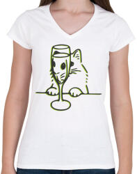 printfashion Cica alkohol problémákkal - Női V-nyakú póló - Fehér (4176583)