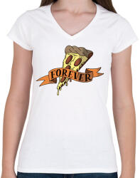 printfashion Pizza Forever - Női V-nyakú póló - Fehér (2405574)