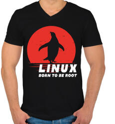 printfashion Linux - Born to be root - Férfi V-nyakú póló - Fekete (3530593)