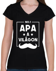 printfashion Legjobb Apa a világon - Női V-nyakú póló - Fekete (1648991)