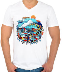 printfashion Blue landscape - Férfi V-nyakú póló - Fehér (6311984)