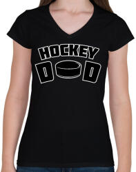 printfashion Hockey Dad - Női V-nyakú póló - Fekete (15647264)