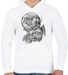 printfashion Űrhajós macska - Férfi kapucnis pulóver - Fehér (4890573)
