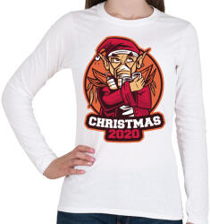 printfashion 2020 Karácsony mikulás maszkban - Női hosszú ujjú póló - Fehér (4086482)
