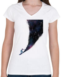 printfashion Surfing the universe - Női V-nyakú póló - Fehér (236047)