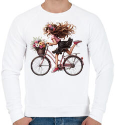 printfashion Boldog biciklis lány - Férfi pulóver - Fehér (15780450)