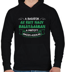 printfashion Pirított bacon-kockák - Férfi kapucnis pulóver - Fekete (13506707)