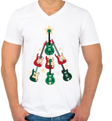 printfashion Gitár karácsonyfa - Férfi V-nyakú póló - Fehér (14707658)