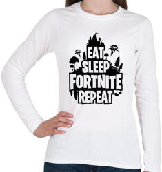printfashion Eat Sleep Fortnite Repeat Style - Fekete - Női hosszú ujjú póló - Fehér (1552339)