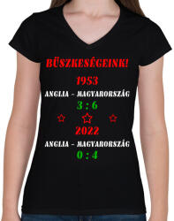 printfashion Anglia - Magyarország színes - Női V-nyakú póló - Fekete (7309253)