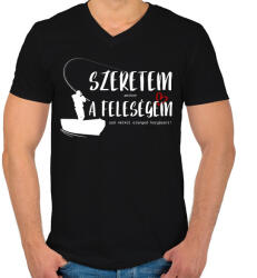 printfashion Szeretem, amikor a feleségem szó nélkül elenged horgászni! - Férfi V-nyakú póló - Fekete (12059069)