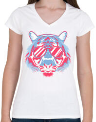 printfashion Vagány tigris - Női V-nyakú póló - Fehér (2936314)