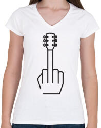 printfashion Middle finger - Gitáros minta - Női V-nyakú póló - Fehér (6376690)