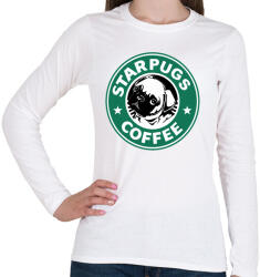 printfashion STARPUGS COFFEE - Női hosszú ujjú póló - Fehér (294612)
