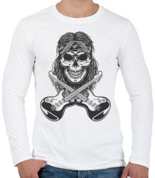 printfashion Rock gitáros koponya - Férfi hosszú ujjú póló - Fehér (14427171)