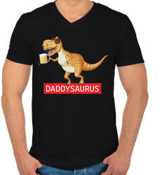 printfashion Daddysaurus - Férfi V-nyakú póló - Fekete (6931770)