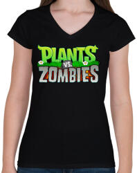 printfashion Plants vs. Zombies - Női V-nyakú póló - Fekete (492320)
