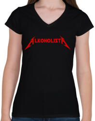 printfashion Alkoholista paródia - Női V-nyakú póló - Fekete (2406912)