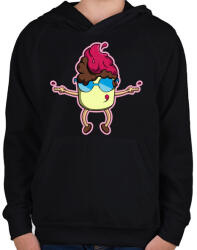 printfashion fagylalt - Gyerek kapucnis pulóver - Fekete (809860)